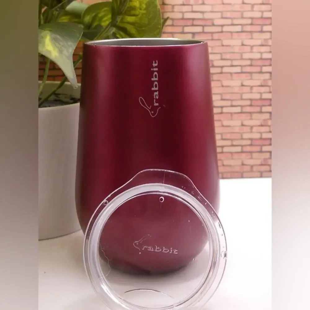 NEW RABBIT Maroon Red Stainless Steel Hot Cold Insulated Travel Mug Wine Glass